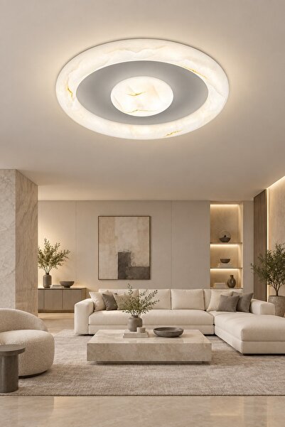 AVİMON SATÜRN 50 cm Mermer desenli 3 renk özellikli Led plafonyer avize Salon...