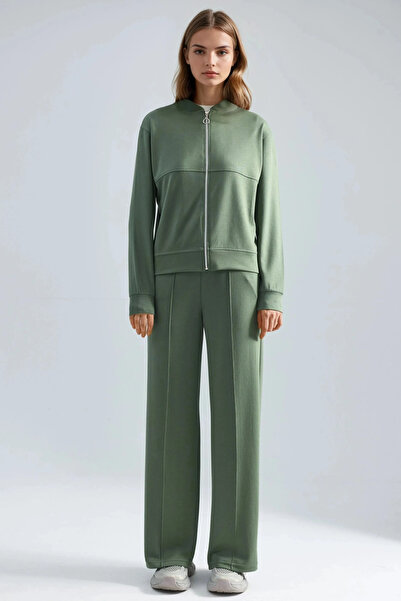 fiolin Modal Textured Zippered Sweatshirt & Ribbed Pants Set