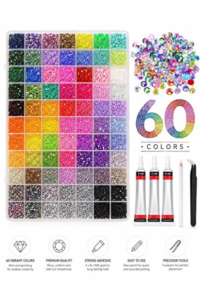 Store7 Stone Set - Rhinestone Adhesive Crystal Beads and Facets 60 Colors - 3...