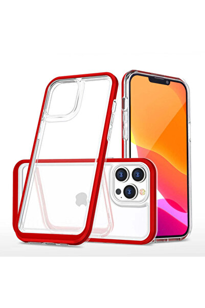 HQ WEAR Husă transparentă 3 în 1 pentru iPhone 13 Pro cu ramă din gel, roșie