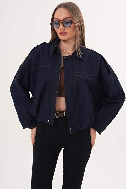 soi fashion Μπουφάν Bomber Τζιν με Επωμίδες