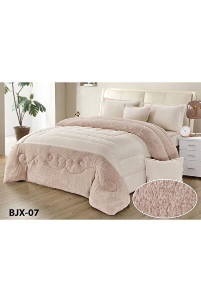 Moon Bedspread Single and Double Winter Velvet with Plain Fur 4 Pieces 170X220