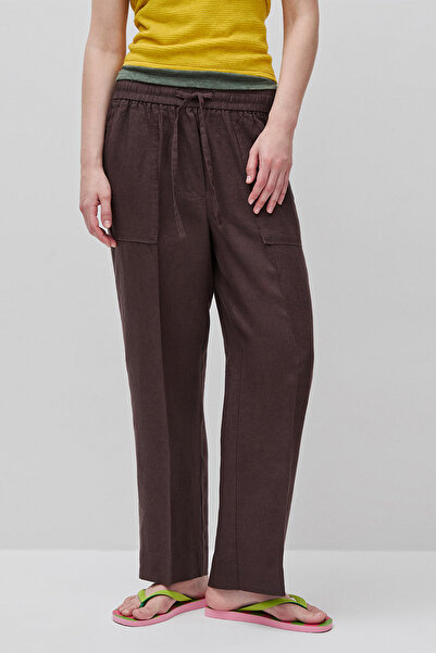 United Colors of Benetton Women's Brown 100% Linen Drawstring Pocket Cigarett...