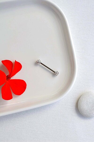 Sacce Scarves&Accessories 316L Çelik Kristal Taşlı Nipple ve Dil Piercing 16 mm Barbell