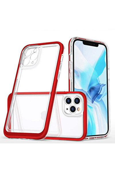 HQ WEAR Husă transparentă 3 în 1 pentru iPhone 11 Pro Max cu ramă din gel, roșie