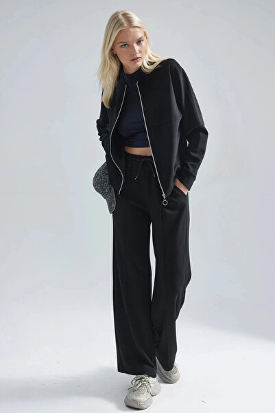 fiolin Modal Textured Zippered Sweatshirt & Ribbed Pants Set