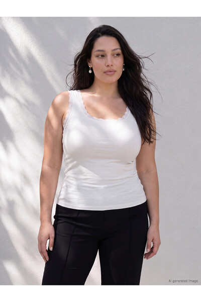 LC Waikiki Vizyon New Season White Plus Size Women's Undershirt with Lace Detail