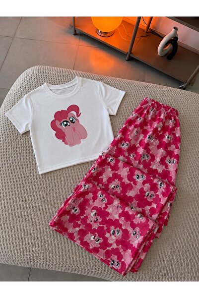 BALİNA Kırmızı My Little Pony Pinkie Pie Desenli Crop Şık Alt Üst Takım
