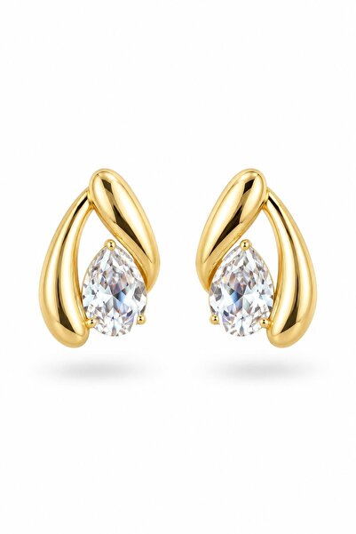 btogether. Çelik Roma Kristal Küpe Gold Renkli