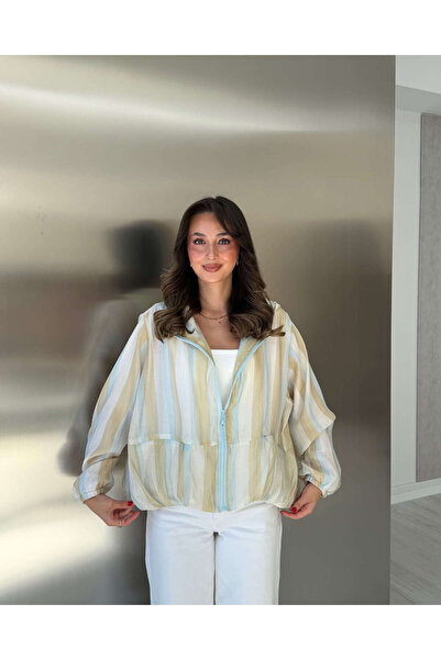 LUUNA STORE MAVİ ÇİZGİLİ YAĞMURLUK CEKET - 1611