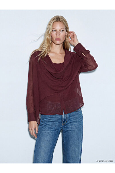 LC Waikiki Özmarka New Season Plum Draped Collar Blouse
