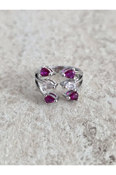 Bubbleatelier Fuşya Minimal Taş Silver Yüzük