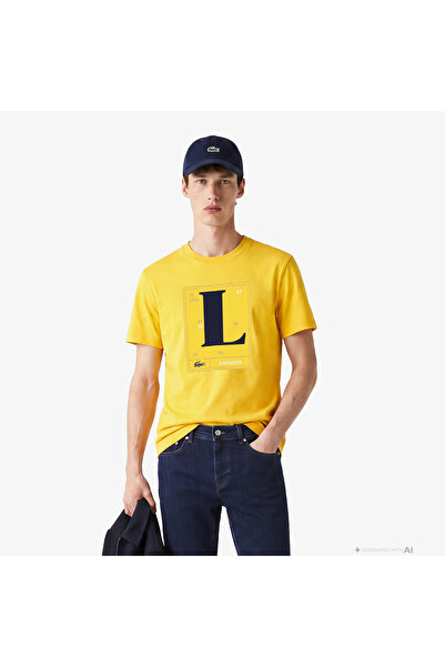 Lacoste Erkek Classic Fit Bisiklet Yaka Baskılı Turuncu T-Shirt