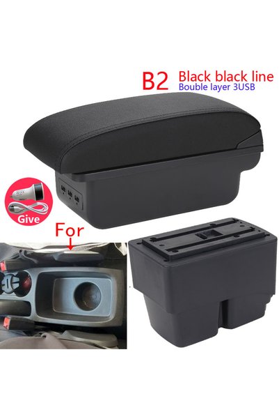 Choice صندوق مسند ذراع سيارة فورد فييستا MK7 بمنفذ USB أسود B2 لصندوق مسند ذر...