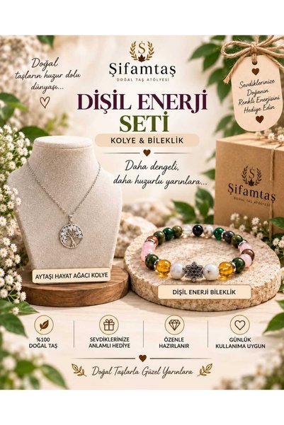 ŞİFAMTAŞ Feminine Energy Set (Bracelet and Moonstone Tree of Life Necklace)