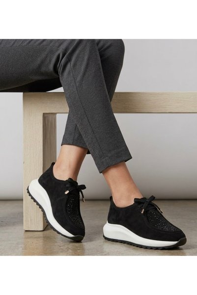 LABRONA Women's Suede Leather Stone Detailed Orthopedic Sole Sneaker Walking Shoes