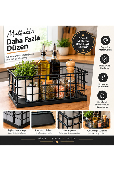 Suntel Büyük Boy Metal Tel Düzenleyici Sepet Seti – Çok Amaçlı Dolap, Mutfak ...