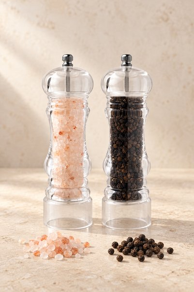 Generic Brand 2-Piece Transparent Acrylic Salt and Pepper Mill 18 cm Manual Spice Grinder Set