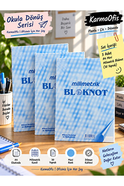 KarmaOfis A4 Blue Millimeter Grid Notepad 30 Sheets |   3 Options Available