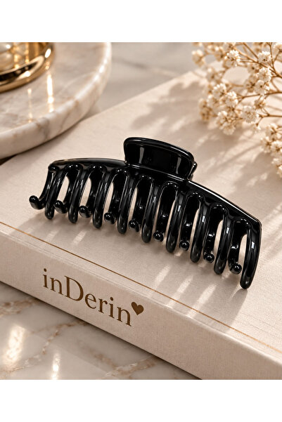 İnDerin Large Size Black Hair Clip 11 cm – Glossy Surface Strong Hold