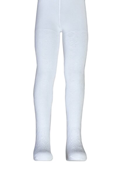 Dore Çorap Girl's Zeynep Patterned Cotton Pantyhose - White