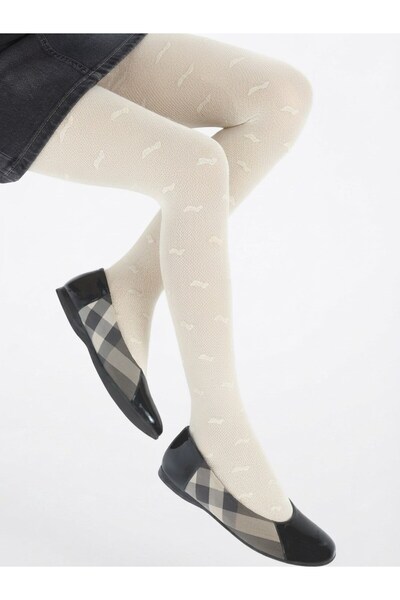 Dore Çorap Girl's Ribbon Patterned Opaque Pantyhose - Ecru
