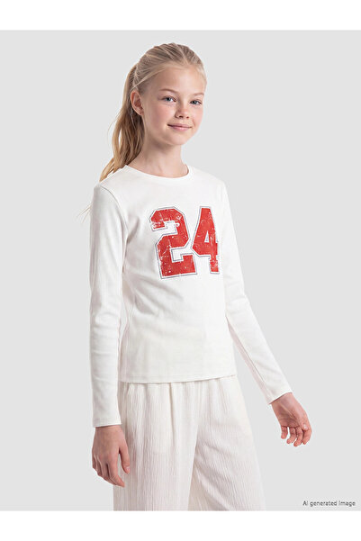 LC Waikiki Lcw Kids White Printed Girls' T-Shirt