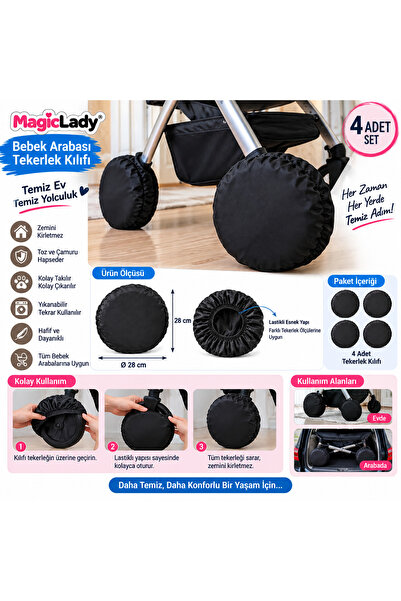 Magiclady 4’lü Bebek Arabası Tekerlek Kılıfı – Lastikli, Yıkanabilir Koruyucu...