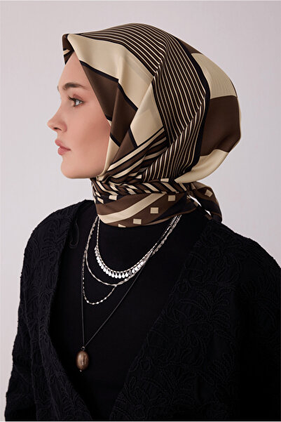 Belli Geometrik Desen Tivil İpek Eşarp-57