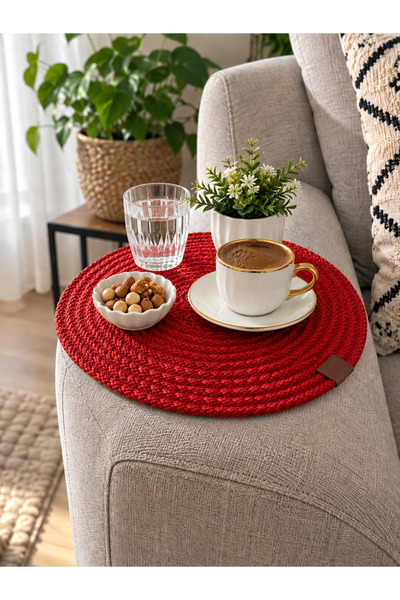 ÖRGÜM Suport rotund pentru prezentare, tricotat manual, cu aspect de iută – S...