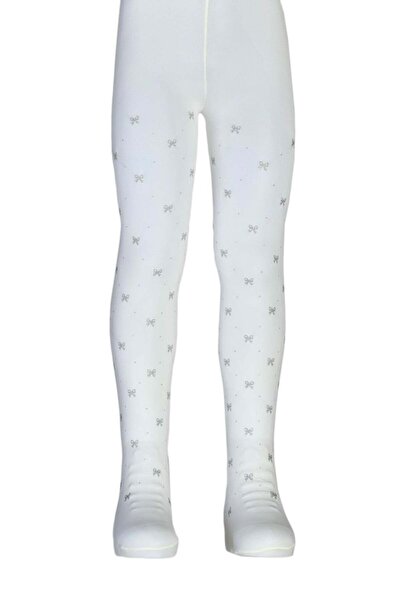 Dore Çorap Girl's Bow Patterned Glitter Print Micro 50 Pantyhose - Ecru