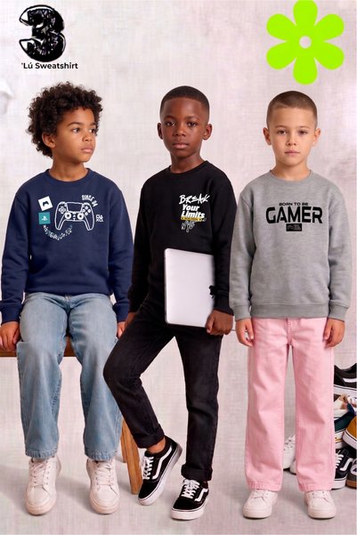 Derays Gamer Printed Set of 3 100% Cotton Boys' Sweatshirts