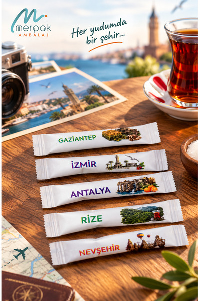 Merpak Ambalaj Stick Şeker Şehirler Baskılı 3 gr x 1000 Adet Renkli Baskılı Çubuk Şeker Net 3 Kg