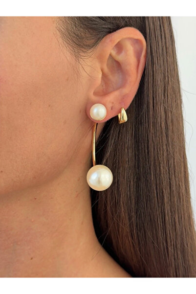 Luparadis Special Series Oval Design Pearl Detailed Gold Earrings