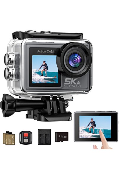 OEM Ruycllo Action Cam 5K/4K 60FPS, 50MP su altı kamerası 64GB SD kartlı 30M ...