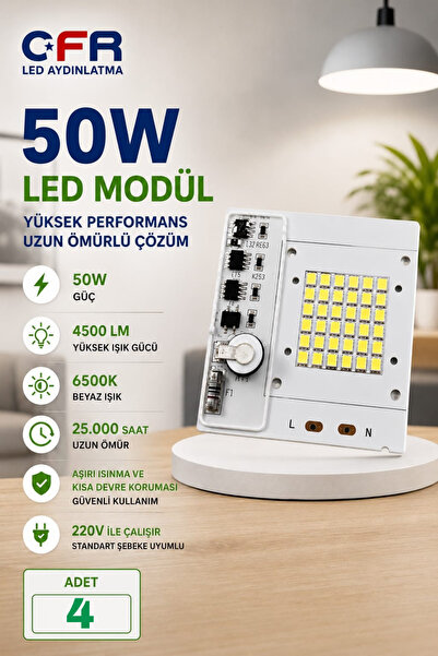 CFR LED AYDINLATMA 50W LED Modül – 4500 LM 6500K Beyaz Işık PROJEKTÖR ÇİPİ 1-...