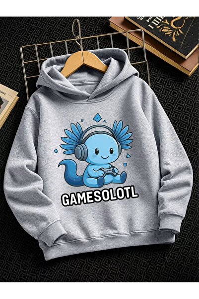 yombaa سترة بقلنسوة كاجوال مطبوعة بتصميم سماعات الرأس الزرقاء Axolotl Gamer ل...