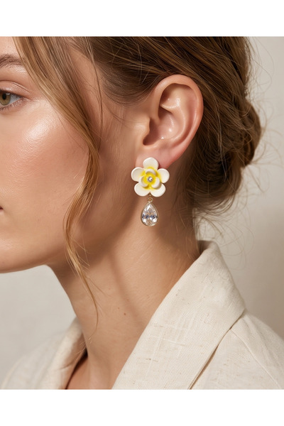 HOSBUTIK Gold Yellow Flower Dangle Clip-On Earrings Do Not Require Piercing
