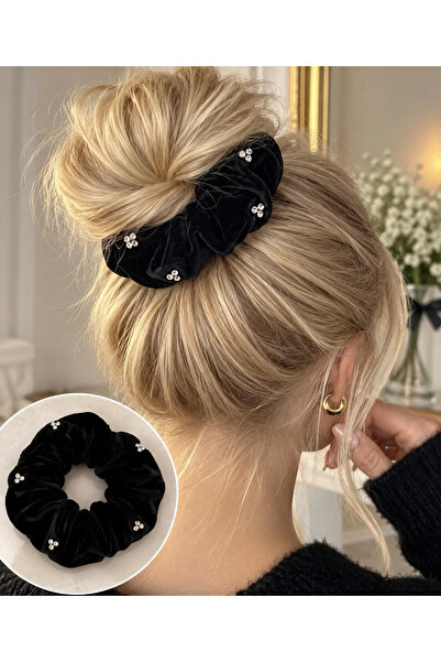 İnDerin Λαστιχάκι μαλλιών Scrunchie από μαύρο βελούδο με πέτρινη λεπτομέρεια ...