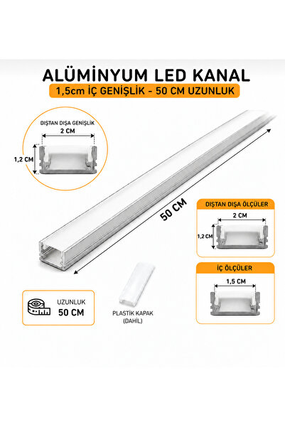 Home Alüminyum LED Kanal 50 cm 15mm İç Genişlik 20mm Dış Ölçü Şerit LED Profi...
