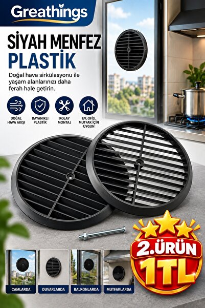 Greathings Siyah Yuvarlak Plastik Menfez Doğalgaz Havalandırma Cam Menfezi Ha...