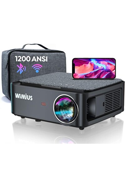 WiMiUS Projektör, Full HD 1080P 1200 ANSI Lümen 5G WiFi Bluetooth Projektör E...