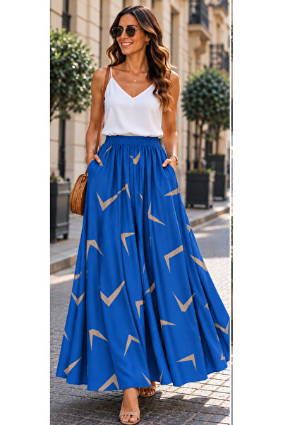 SELDAĞ MODA %100 PAMUK VİSKON İÇ GÖSTERMEZ GİZLİ CEP BELİ LASTİKLİ KLOŞ ETEK