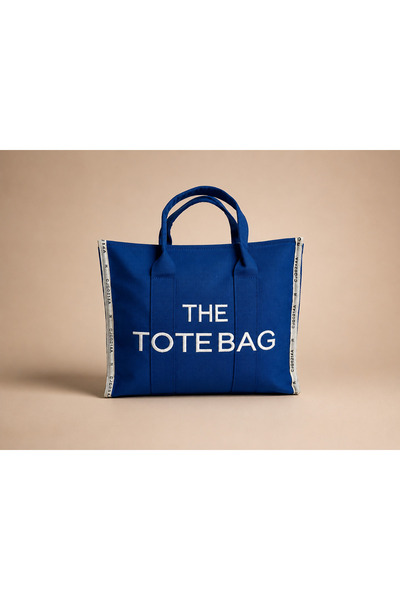 Mevo حقيبة يد وكتف كبيرة الحجم مكتوب عليها The Tote Bag باللون الأزرق