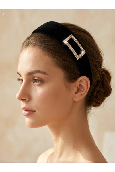 EVREUX Women's Velvet Black Crystal Stone Crown