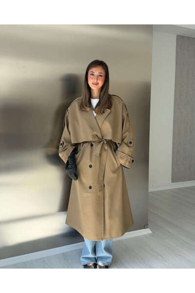 LUUNA STORE KARAMEL OVERSIZE UZUN TRENÇKOT - 1142