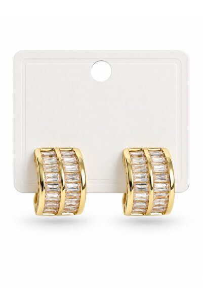 serelya Brass Gold Color Double Row Zircon Stone Women's Earrings