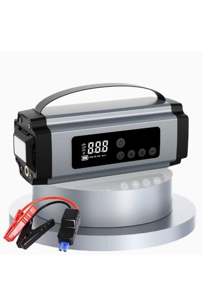 pazariz 12000mAh 2000A Akü Takviye Cihazı Jump Starter, 150 PSI Dijital Lastik Şişirme Kompresörü, Powerbank, LED Fener, LCD Ekran 6'sı 1 Arada
