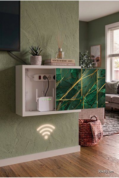 wudie Luxury Custom Printed Solid Wood Wall-Mounted Modem Storage Cabinet Soc...