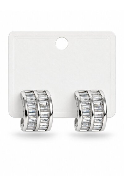serelya Brass Silver Color Double Row Zircon Stone Women's Earrings